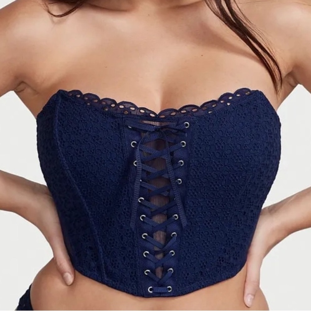 VS Navy Blue Lace-Up Corset Top